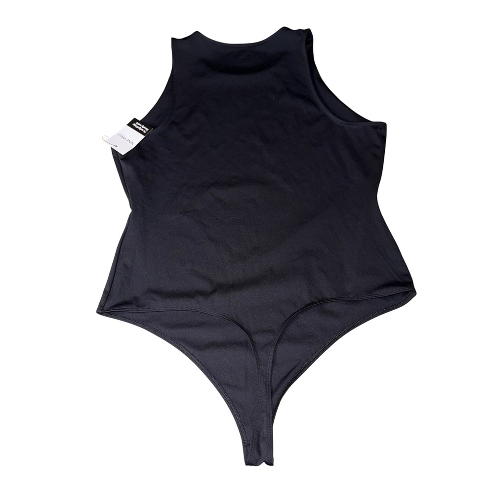 Nine West Sculpting Bodysuit XXL Black Sleeveless High Neck Thong WW23K001RS NEW